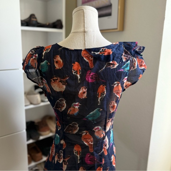 Anthropologie Meadow Rue Animal Kingdom Blue Bird Print Short Sleeve Top Size 6 - Picture 8 of 11